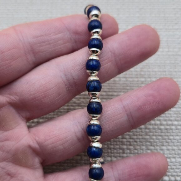 8 Inch Sterling Silver Sodalite Stone Simple Bracelet B713 - Picture 2 of 6